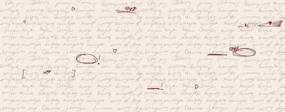 Edited paper script background with redacted handwritten text pattern. Junk letter overlay for diary paragraph or rustic novel. Poetry message collage and gibberish scratch words for wall art vector