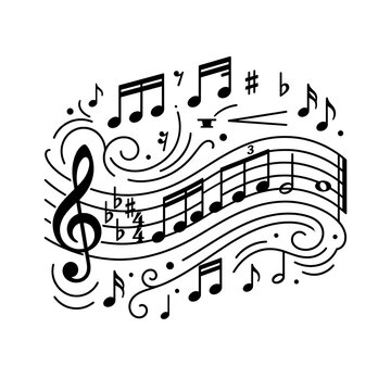Musical Notes and Treble Clef Vector Doodle Illustration