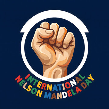 International Nelson Mandela Day Logo Design, Raised Fist Illustration, Diversity Concept Emblem, Solidarity Symbol Art, Human Rights Vectors