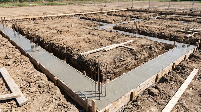 Freshly Poured Concrete Strip Foundations in Trenches as a Laying the Groundwork Metaphor