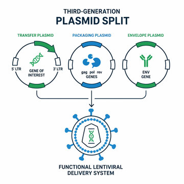 Third-Generation Lentiviral Vector Plasmid Split Diagram