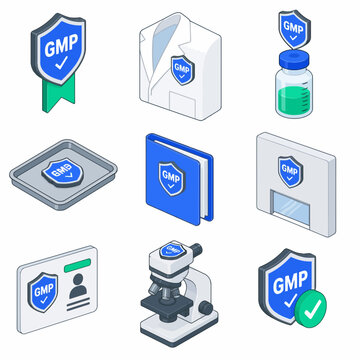 Isometric GMP Certification Quality Control Icons
