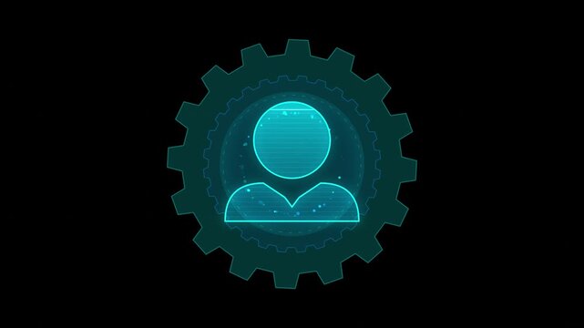 Glowing Cyan User Profile Settings Gear Icon HUD Animation