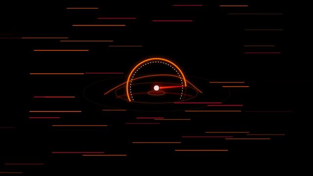 Neon Red HUD Circular Gauge Interface Motion Graphic Featuring Pulsing Digital Data Loading Animatio