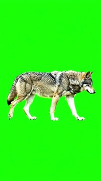Wild Grey Wolf Walking on Green Screen Chroma Key Background
