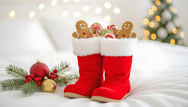 Christmas boots filled with gingerbread and sweets tradition for 6th of December