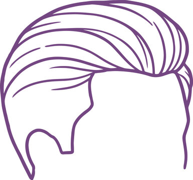 Purple line art of mens pompadour hairstyle, modern male haircut vector icon, stylish barbershop hair design element
