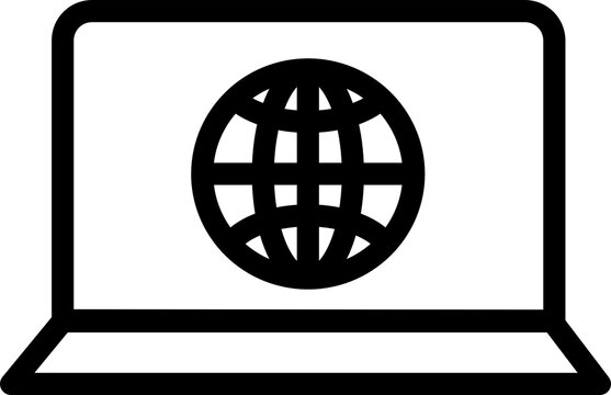 Online business laptop with globe outline icon