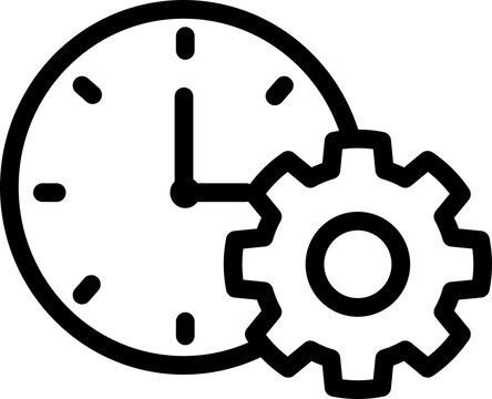 Time management clock with gear outline icon