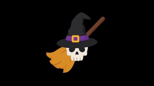 animation of a floating skull wearing a witch's hat