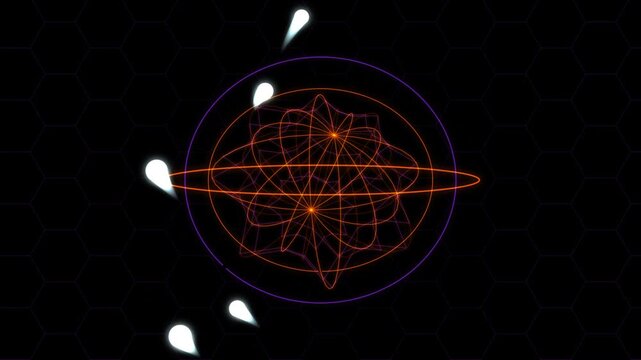 Glowing Abstract Wireframe Atom with Orbiting Particles