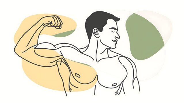 Physical fitness and muscle strength. Bodybuilding and athletic power. Strong athletic man flexing his biceps and arm muscles