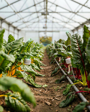 Smart Farming Sensors in a Greenhouse with Swiss Chard Plants agriculture technology