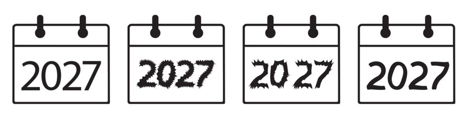 Fototapeta premium Monochrome 2027 Calendar Icon Set ,4 Styles Black and White Wall Calendar Illustrations with Handwritten, Print, Spiky, and Fuzzy Number Variations for New Year Planning