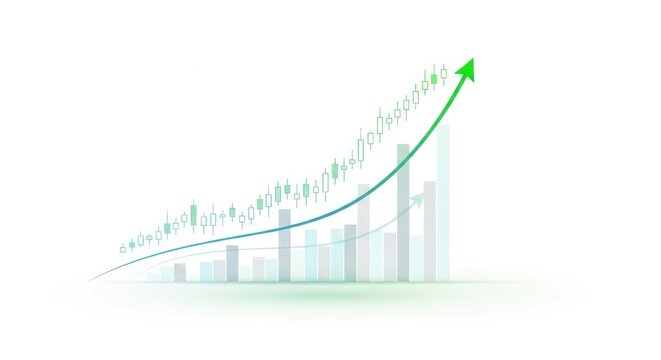 Growth trajectory illustrated with stock market and bar chart visualization