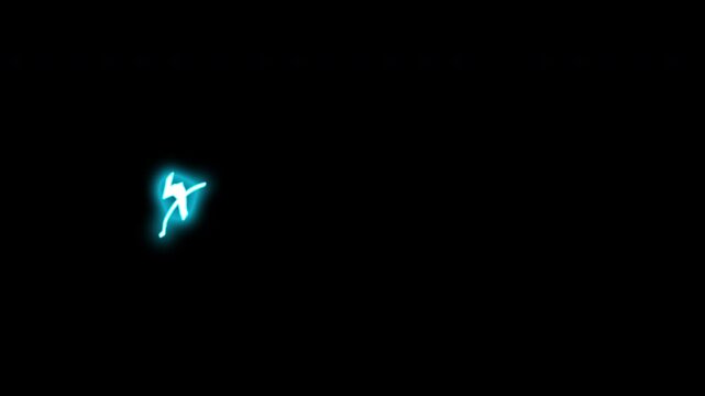 Blue neon exclamation mark animation appearing on black background with glowing electric effect
