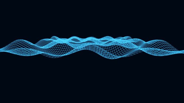 Abstract blue wireframe grid wave motion stock footage