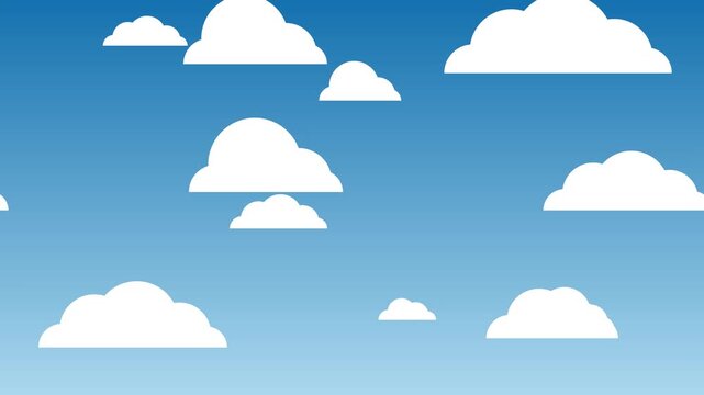 Seamless looping motion graphic of white clouds in a blue sky