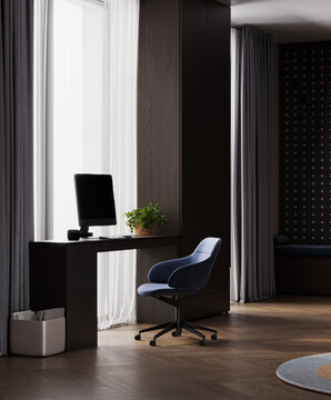 Teen Boy Bedroom with Modern Study Desk and Blue Chair