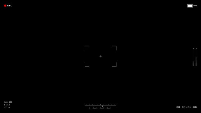 Digital Camera Recording Interface Overlay with Viewfinder and Timer on Black Background