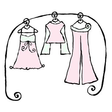vector illustration of a set of women clothes pastel whimsy coquette whimsical hand-drawn 