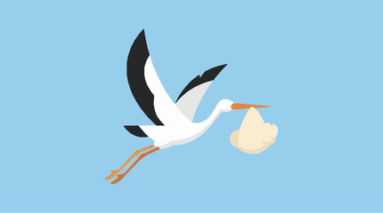Obraz premium Stork Flying with Wrapped Baby Bundle Flat Illustration