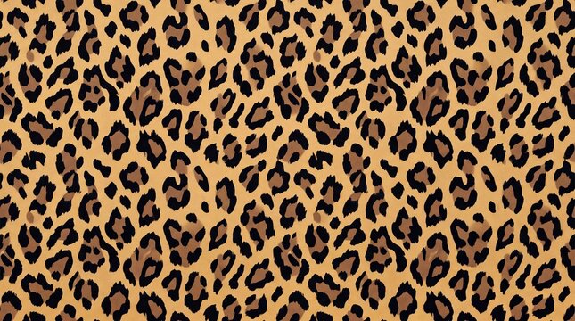 A seamless leopard print pattern featuring dark rosettes on a tan background.