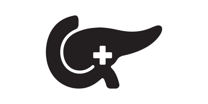 Pancreas and Duodenum Vector Line Art Illustration | Human Digestive System Anatomical Icon. Pancreas icon graphic is created in a clean black outline style to represent human digestive gland anatomy 