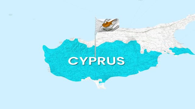 Cyprus country map animation with a waving national flag motion clip