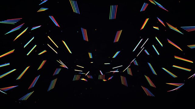Abstract neon rainbow lines loop animation on black background creating colorful patterns