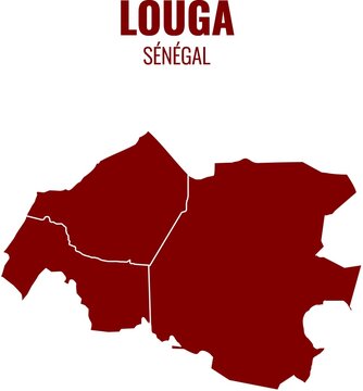 Vector map of Louga region in Senegal with typographic text