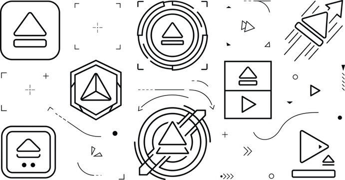 Eject button symbol vector line art abstract illustration set with interface graphic elements arrows and tech target symbols