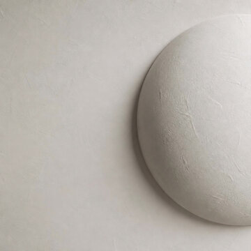 Minimalist cream plaster wall background with a half-sphere relief element