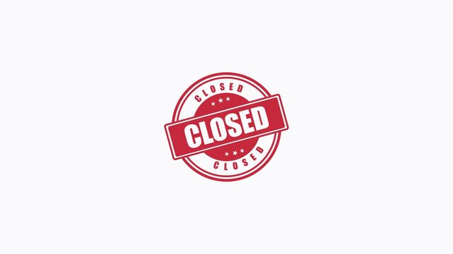 Red Closed Rubber Stamp Icon Animation Isolated on White Background for Business and Retail Signage