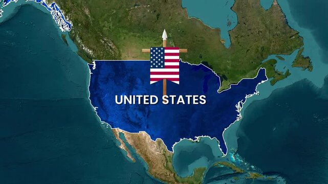 United states digital map animation with moving american flag motion