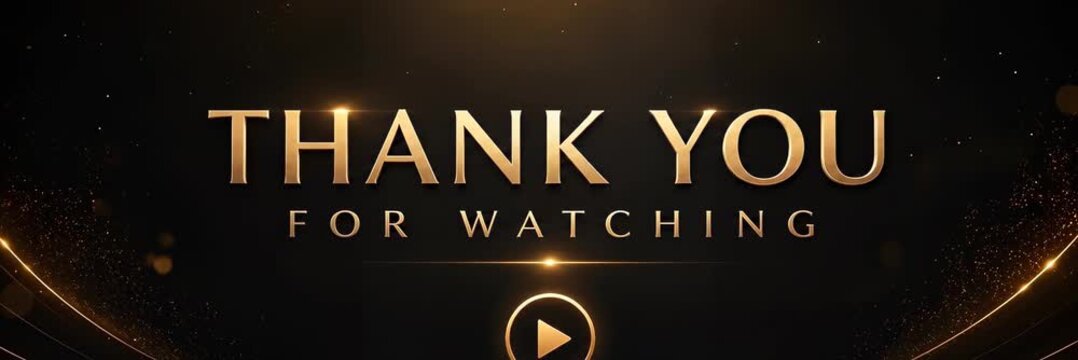 Elegant Thank You for Watching end screen with play button, video outro template website banner