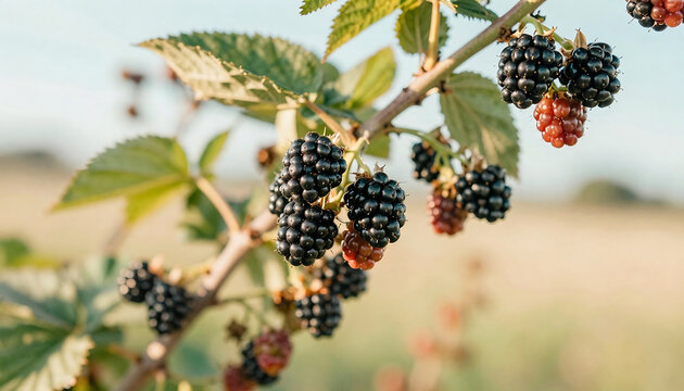 Blackberry bush with ripening fruit a close up of nature's sweet bounty