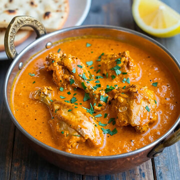 Delicious butter chicken curry a vibrant indian dish with fresh herbs and accompaniments