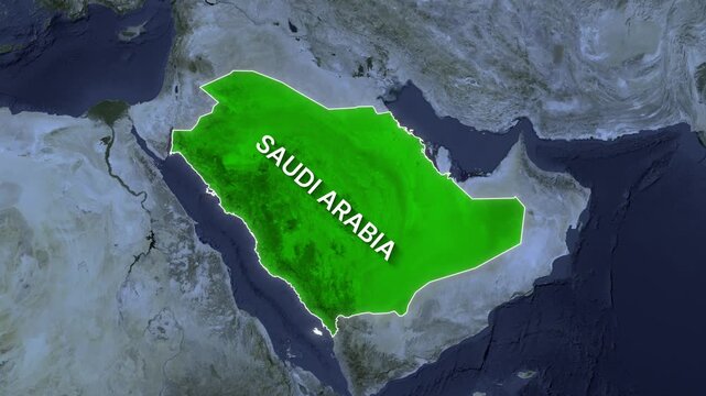 Satellite zoom on Saudi Arabia map with glowing green highlight