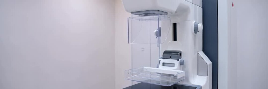 Mammography machine for early breast cancer detection and screening with copy space website banner