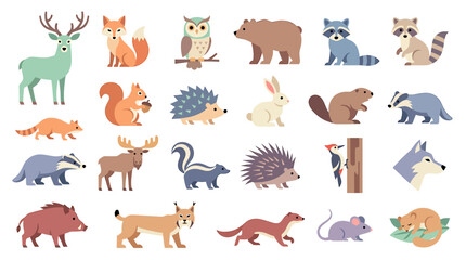 Obraz premium Collection Of Wildlife Animal Silhouettes Vector Illustration.