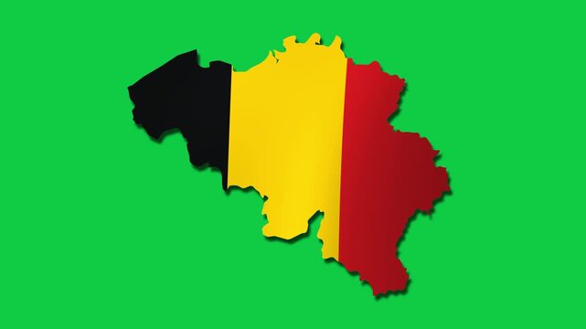 Belgium map with waving tricolor flag on green screen, 4K loop
