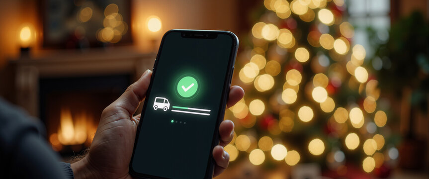 Out for delivery status on phone screen for online shopping and logistics