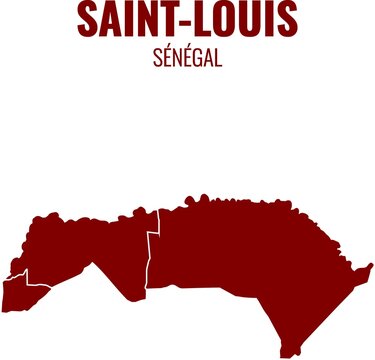 Vector map of Saint-Louis region in Senegal with typographic text