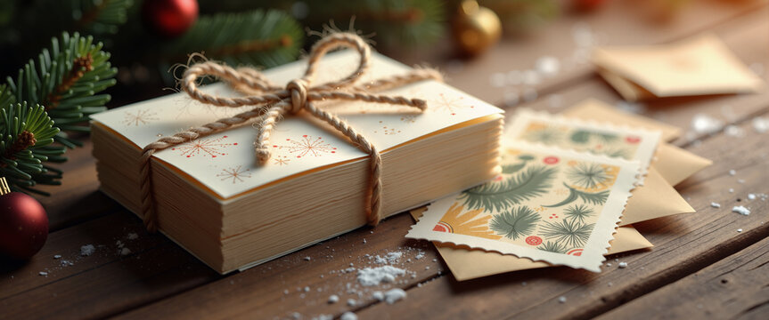 Stack of holiday cards at sorting office for postal service and mail