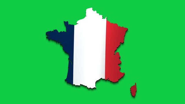France map with waving tricolor flag isolated on green screen, 4K loop