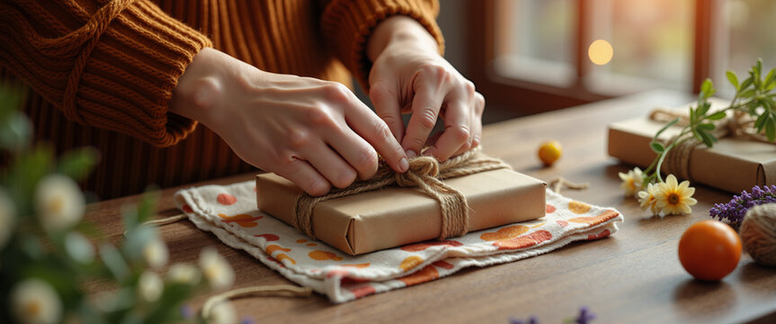 Zero-waste gift wrapping station for sustainable holiday packaging ideas
