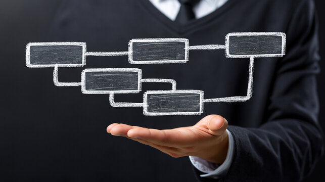 Businessman presenting a flowchart concept with a professional demeanor.