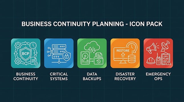 Business Continuity Planning Icon Pack Essential for Risk Management and Operational Resilience