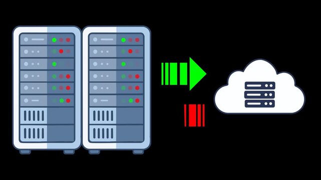 Server and Cloud File Upload Download Animation &ndash; Data Transfer 2D Motion Graphic on Transparent Background